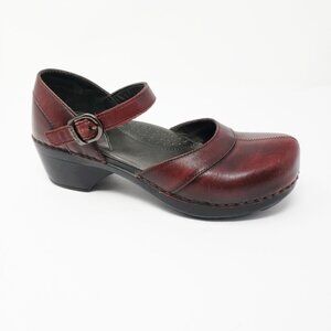 Dansko Sally Mary Jane Clogs Burgundy Red